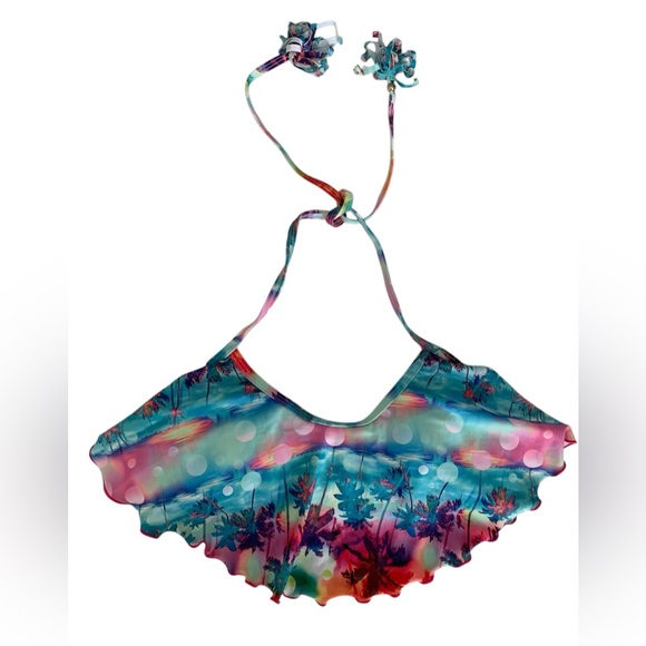 OP Other - OP Halter Bikini Top Juniors Size M (7-9) Ruffled Removable Pads Tassel Tie